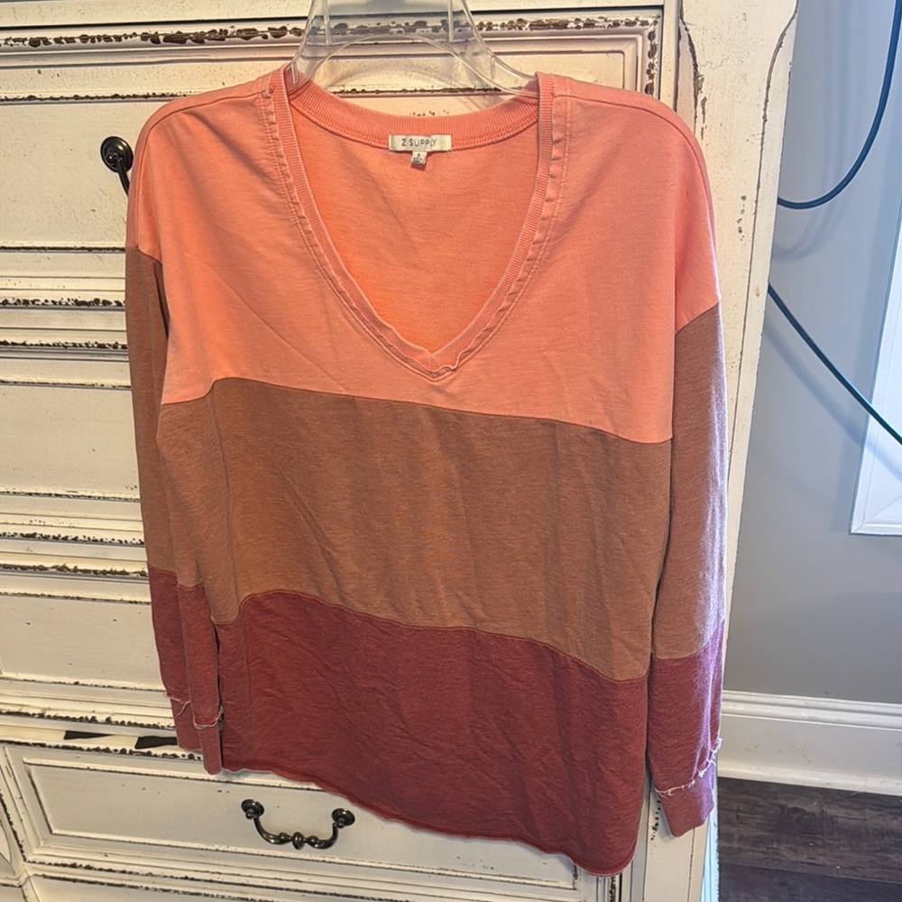 Z Supply Women's Long Sleeve Colorblock Top - Pink, Tan, Brown